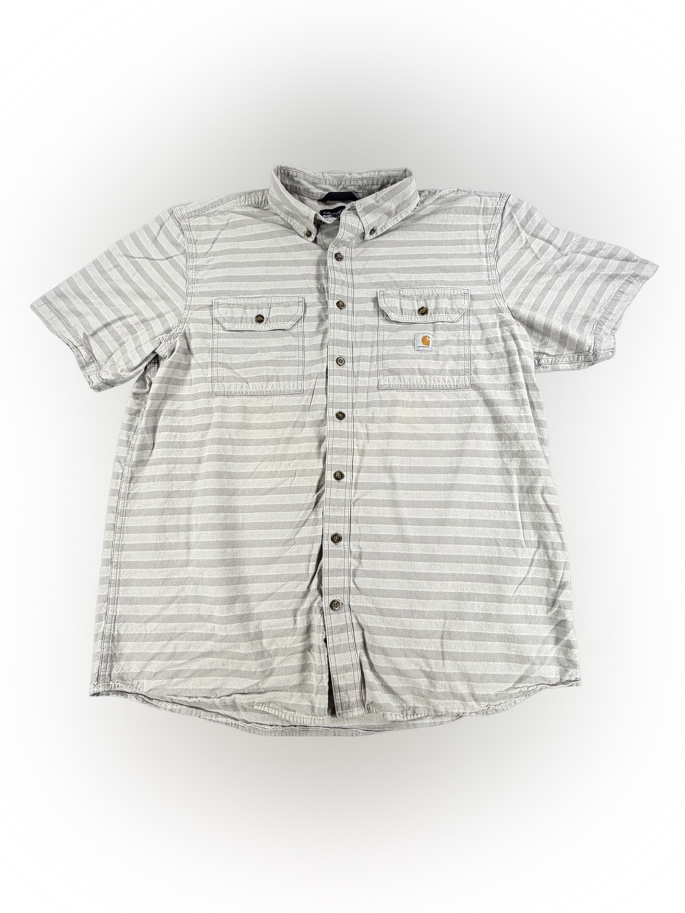 Carhartt Men’s Short-Sleeve Button-Down Shirt - Light Gray Stripe Size XL